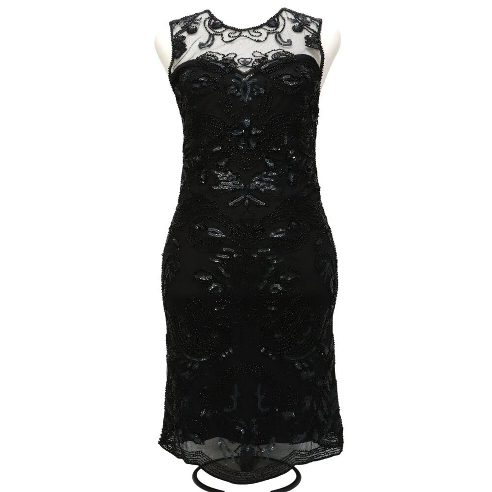 NWT Black Sequin and Mesh Sleeveless Cocktail Dress Sz XS‎ -Poly USA by Neblon